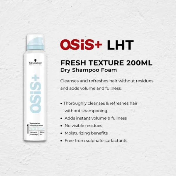 Schwarzkopf Professional OSiS+ LHT Fresh Texture - Dry Shampoo Foam 200ml - Image 2