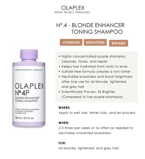 OLAPLEX No.4P Blonde Enhancer Toning Shampoo For Bleached Hair 250ml - Image 2